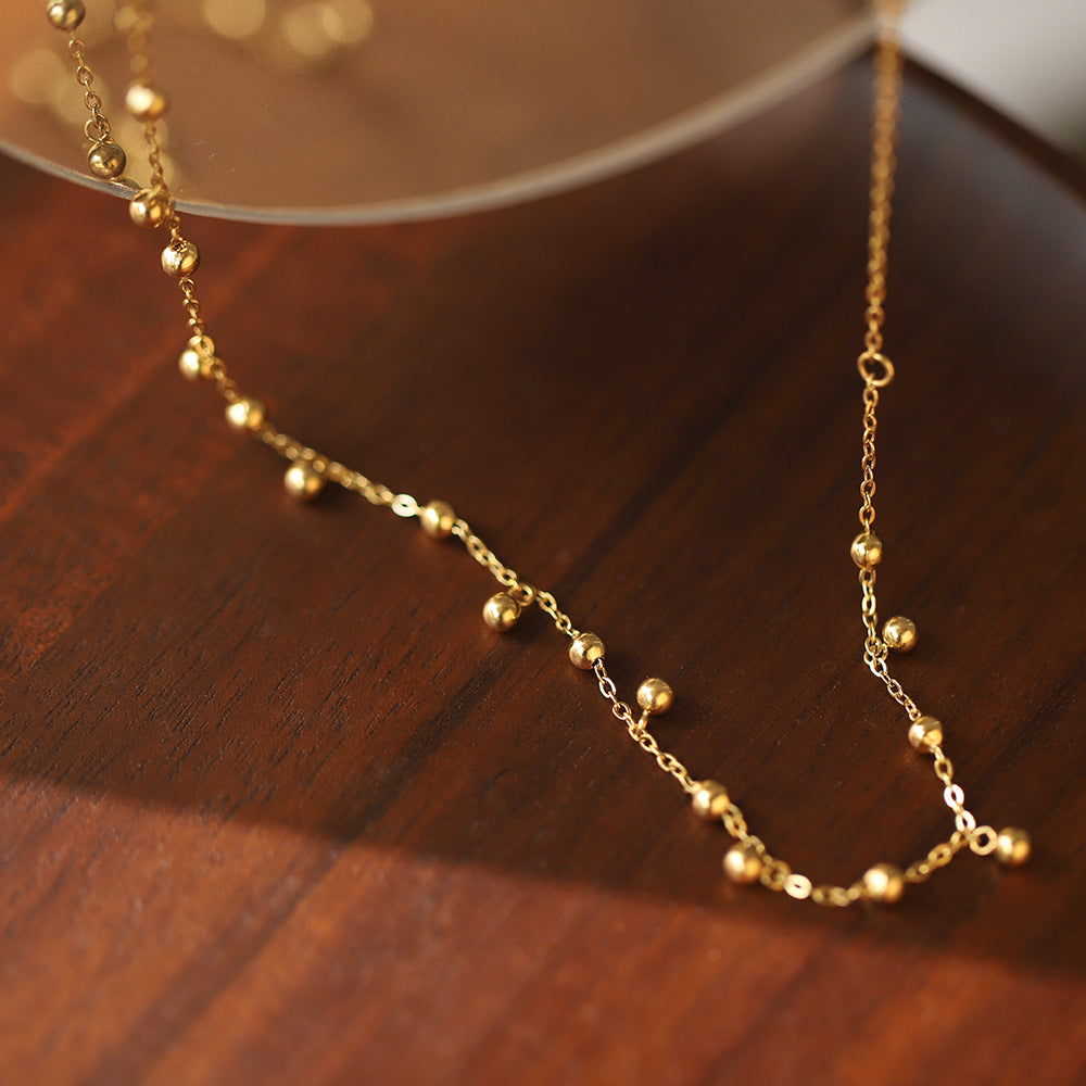Dainty Beaded Ball Station Chain Necklace - Gold - 4