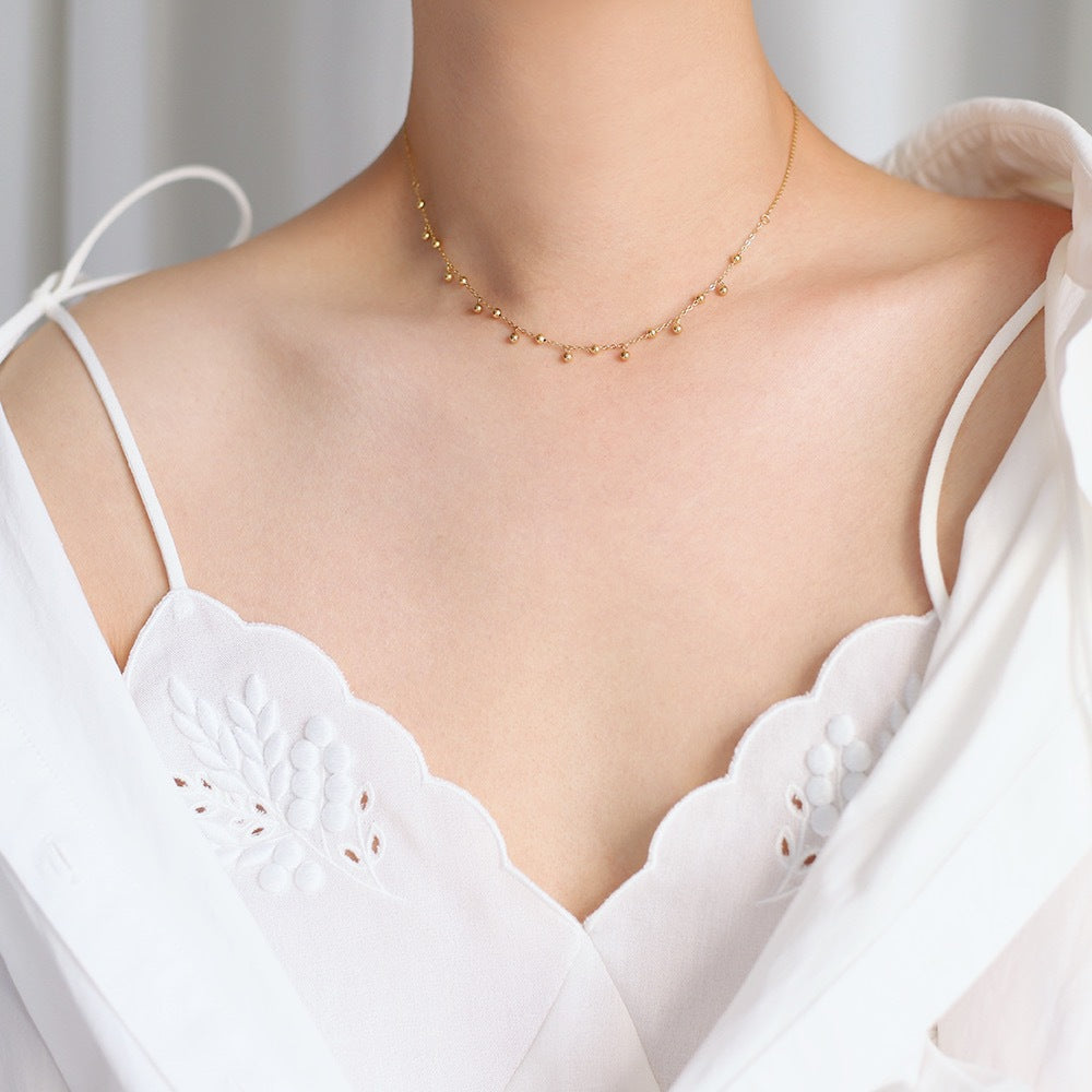 Dainty Beaded Ball Station Chain Necklace - Gold - 5