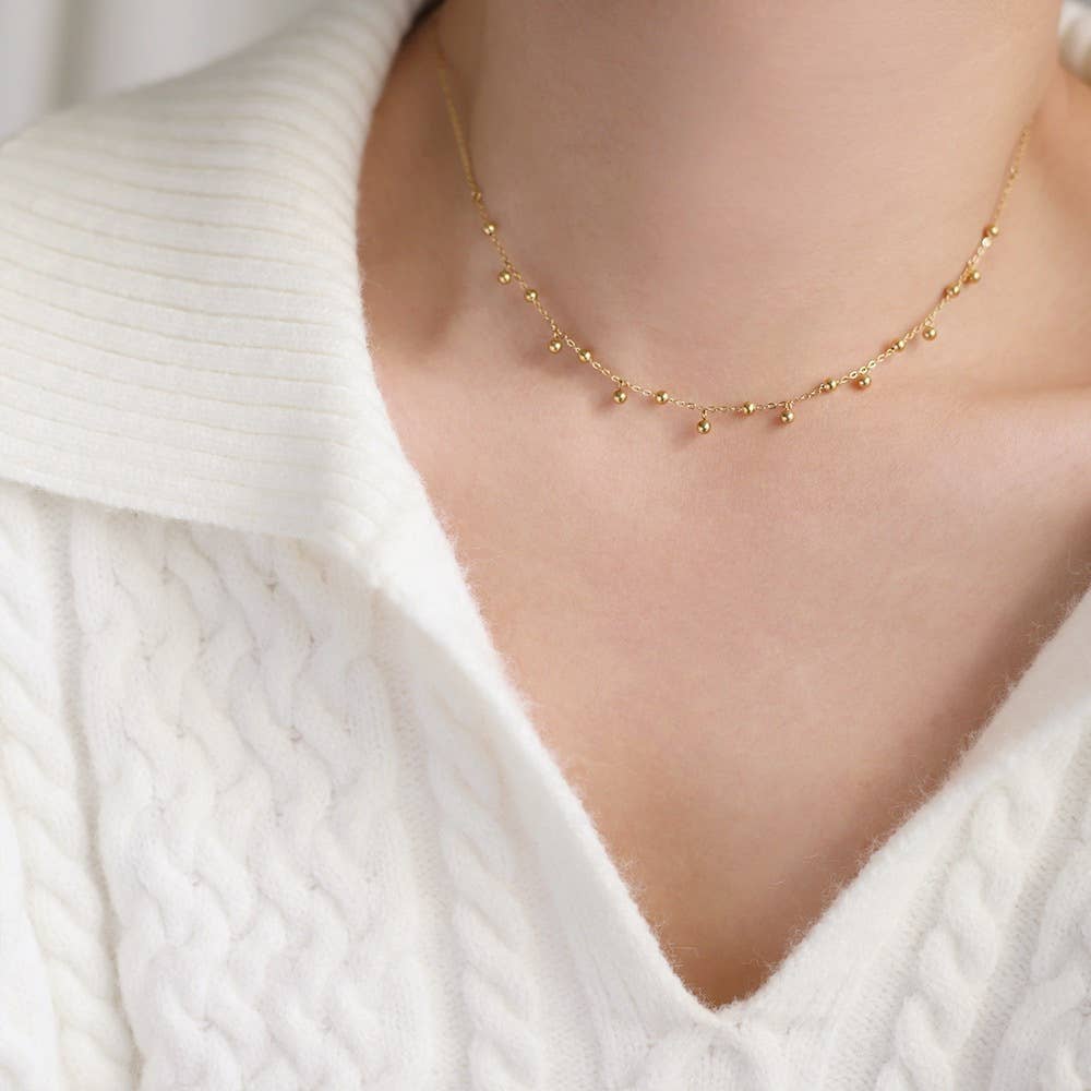 Dainty Beaded Ball Station Chain Necklace