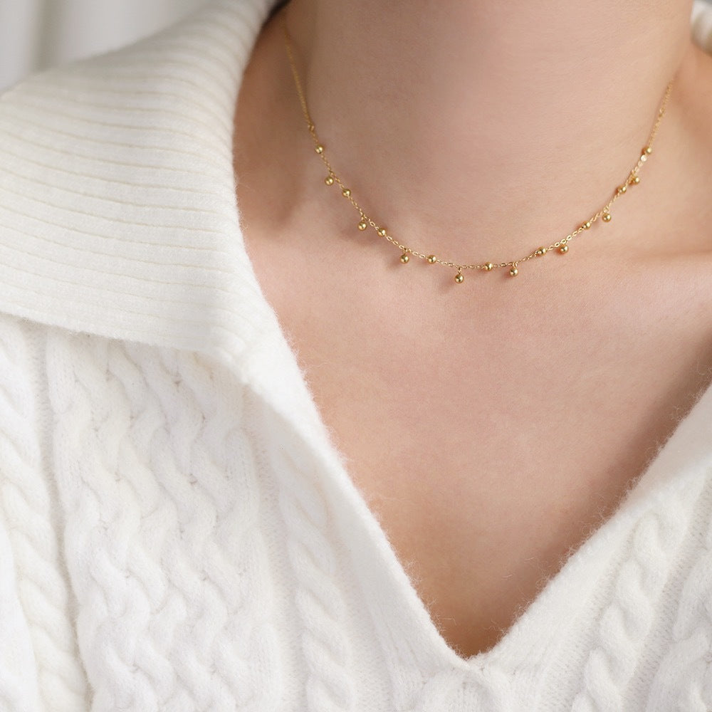 Dainty Beaded Ball Station Chain Necklace - view 1