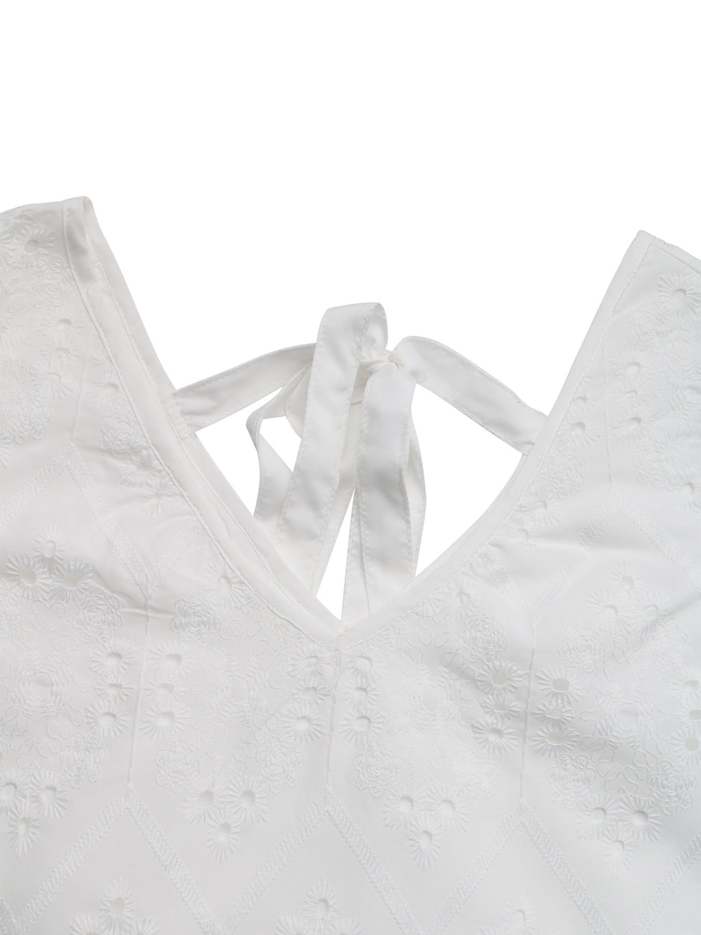 Eyelet Flutter Sleeve Tie Back Top - White - 3