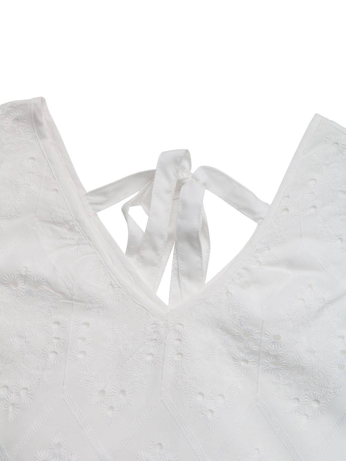 Eyelet Flutter Sleeve Tie Back Top - White - 3