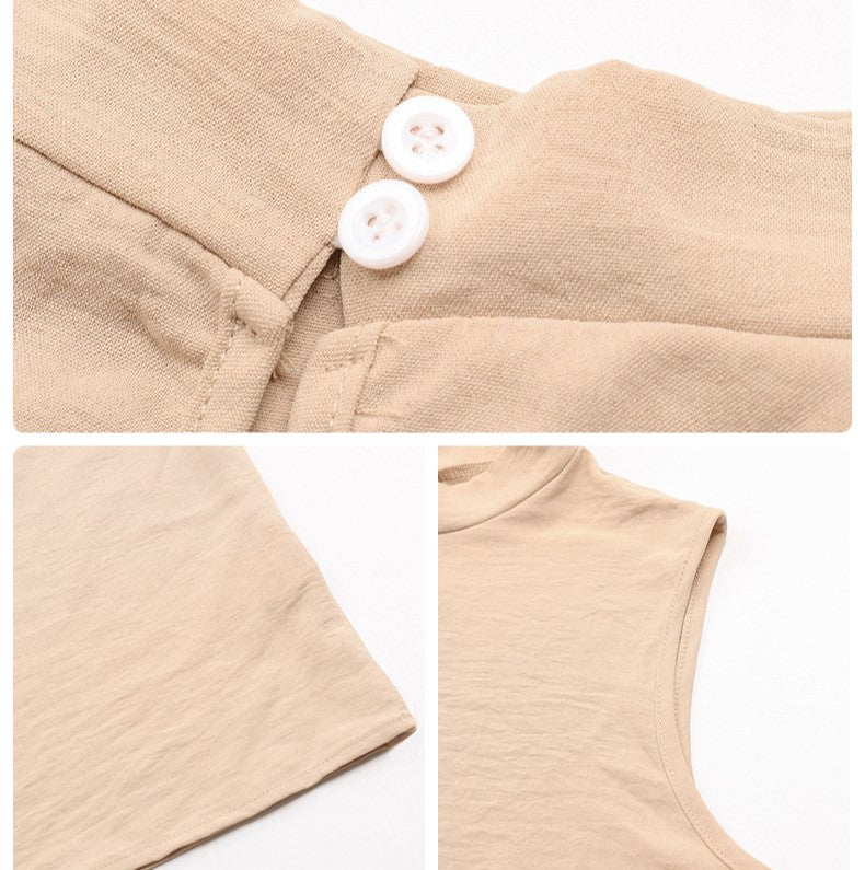 Mock Neck Sleeveless Pleated Shoulder Blouse - Apricot - 4