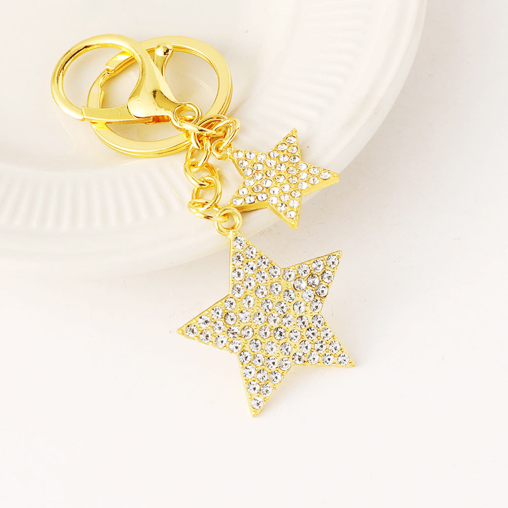 Rhinestone Star Charm Bag Keychain - Gold