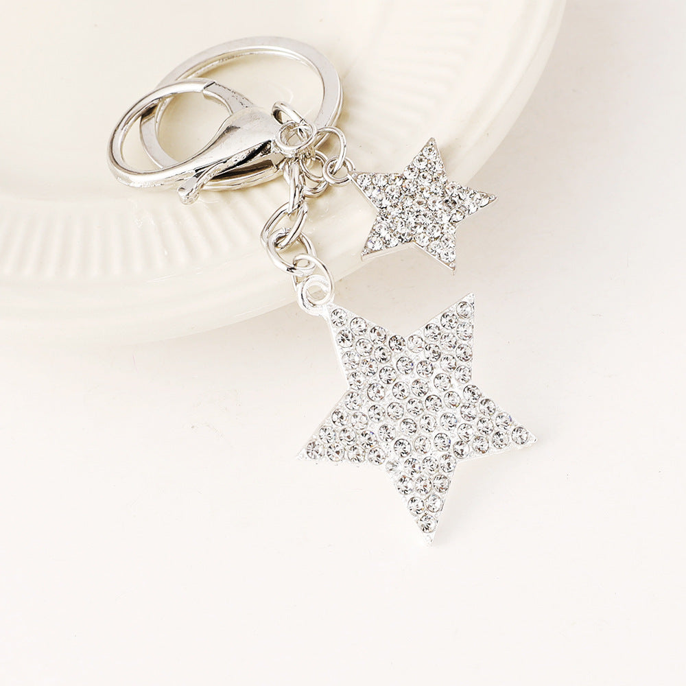 Rhinestone Star Charm Bag Keychain - Silvery