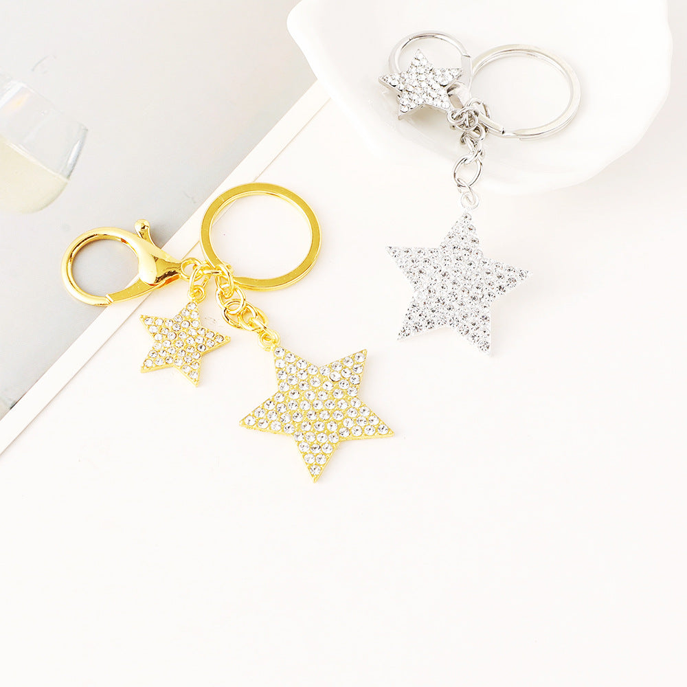 Rhinestone Star Charm Bag Keychain - Silvery - 1