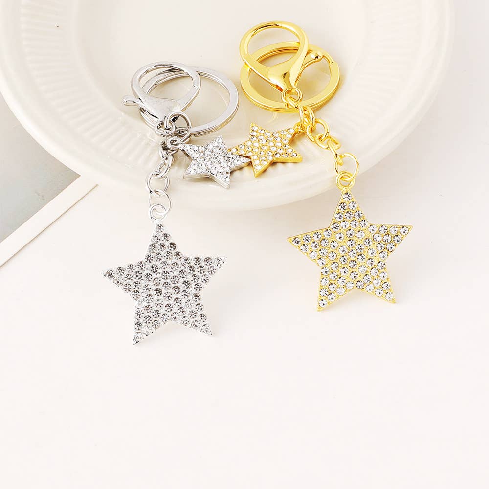 Rhinestone Star Charm Bag Keychain