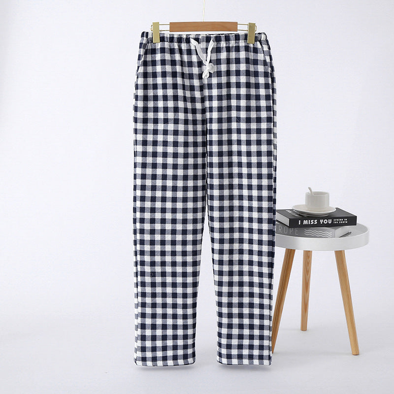 Gingham Check Fleece Lined Lounge Pants - Blue