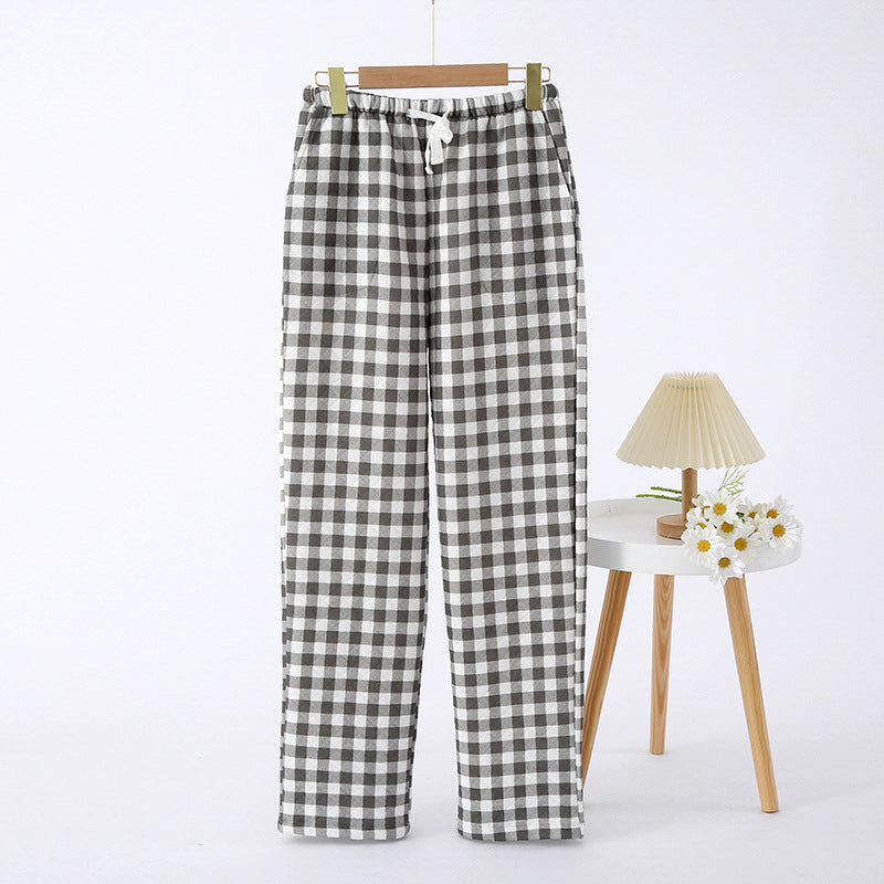 Gingham Check Fleece Lined Lounge Pants - Grey