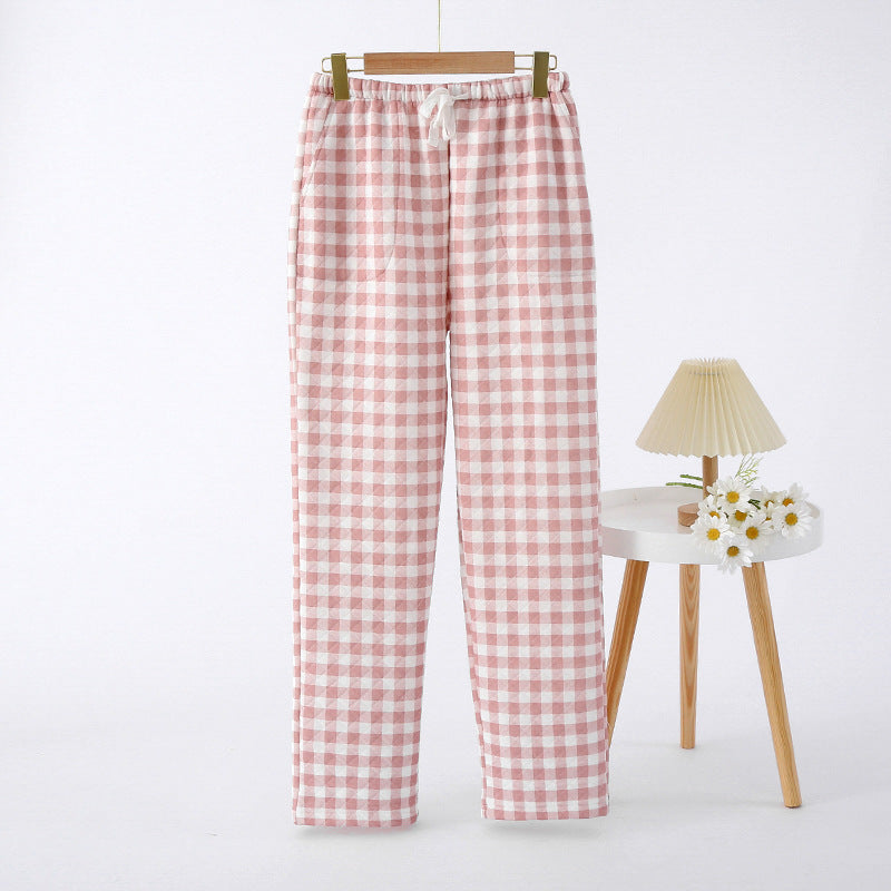 Gingham Check Fleece Lined Lounge Pants - Pink