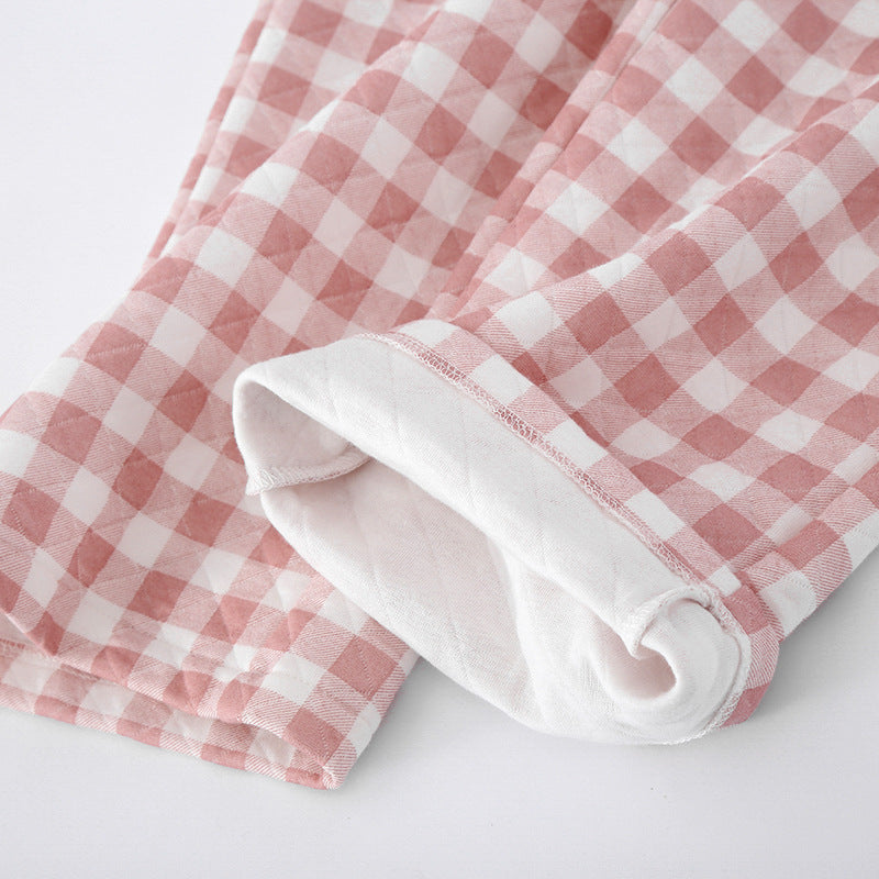 Gingham Check Fleece Lined Lounge Pants - Pink - 2