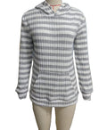 Striped Knit Hoodie With Kangaroo Pocket - Grey