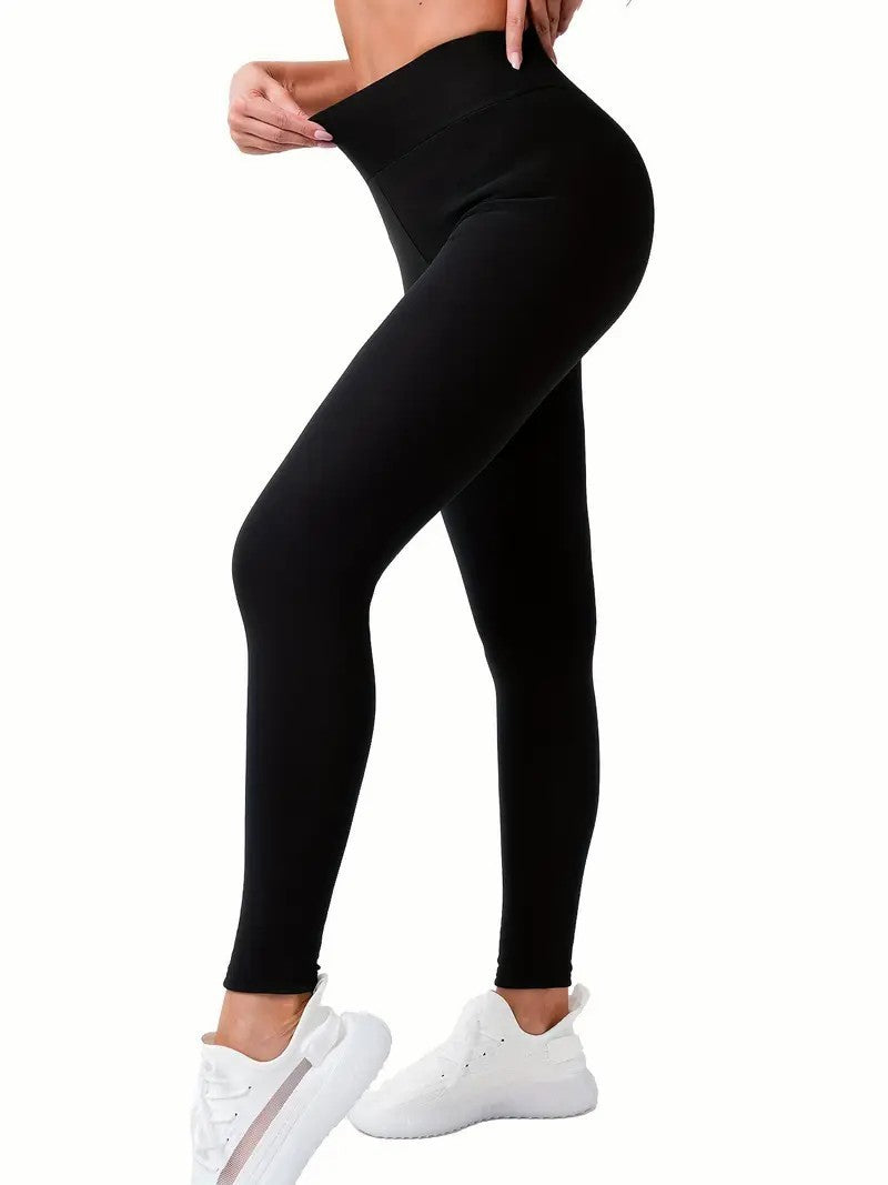 Thick Fleece Lined High Waist Thermal Yoga Leggings - Black