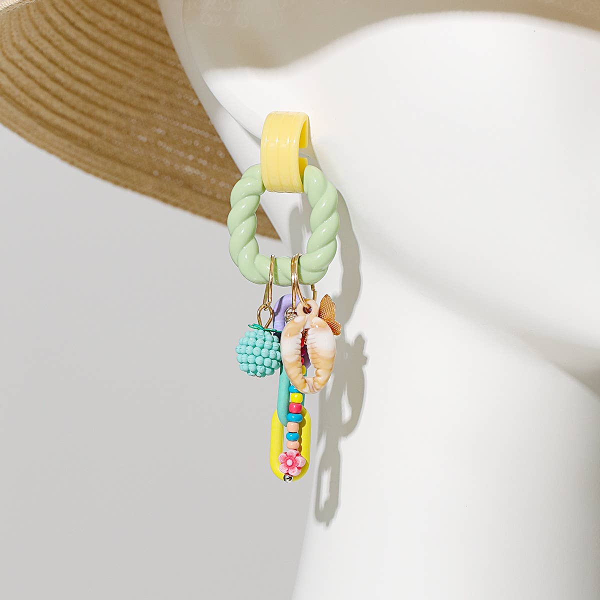 Beaded Shell Charm Statement Earrings