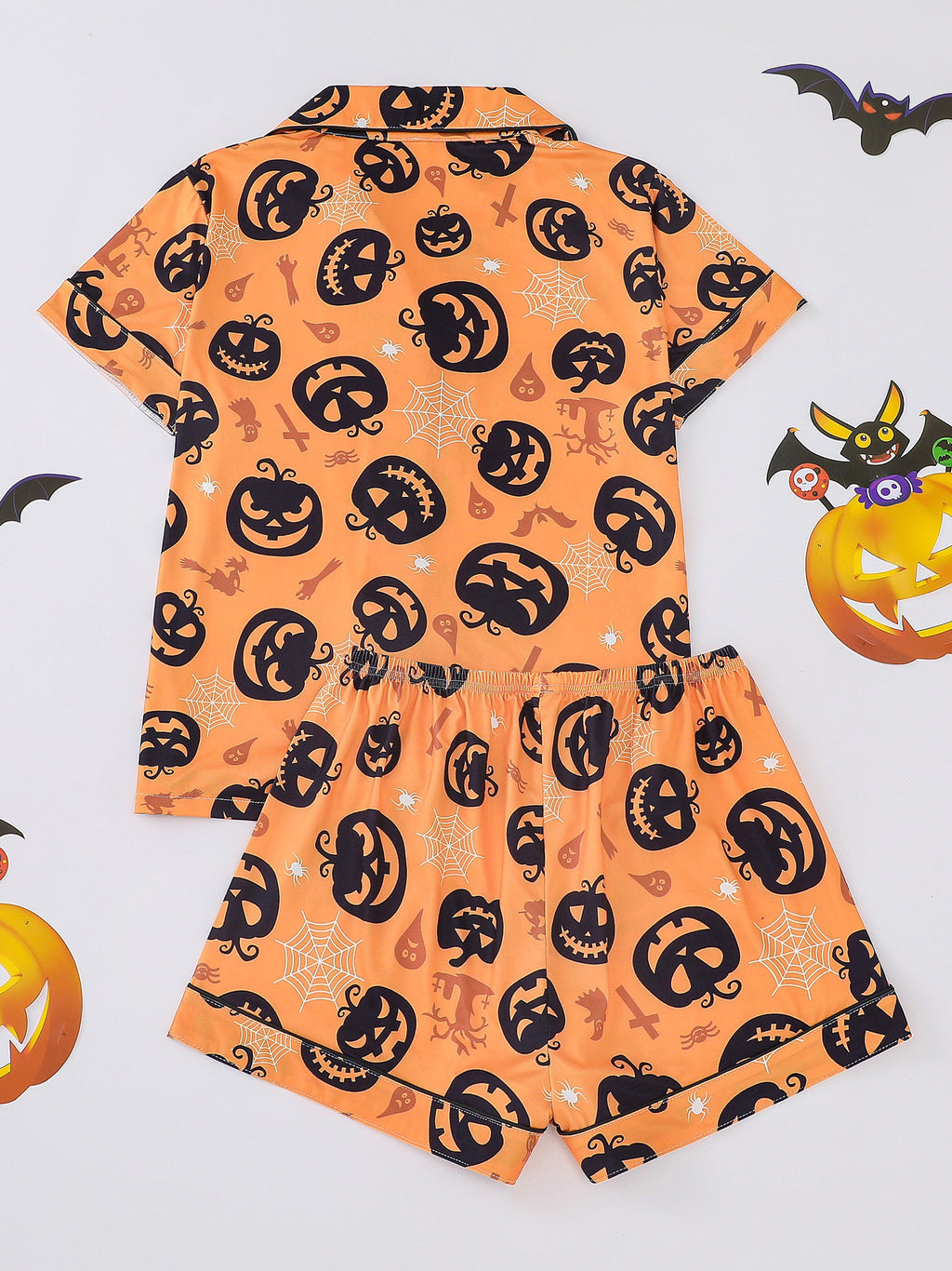 Spooky Print Button Front Sleep Shorts Set - Color_1 - 1