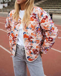 Painterly Floral Quilted Open Jacket - Red