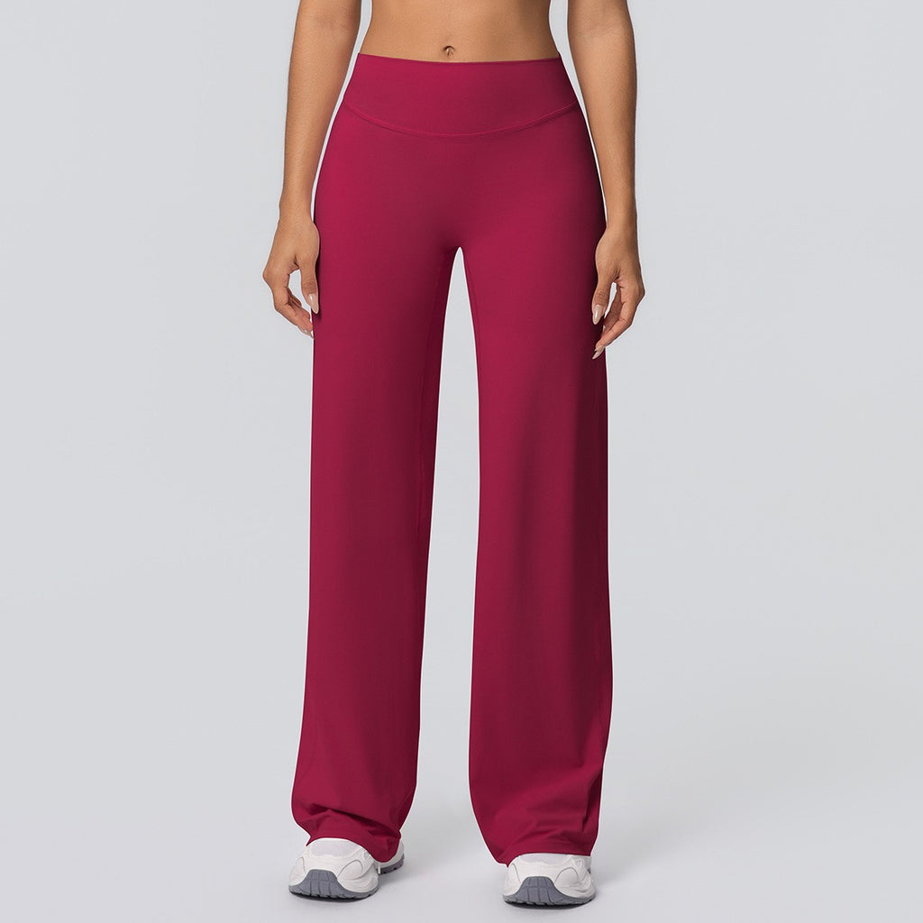 Double Brushed High Waist Wide Leg Yoga Pants - Crimson