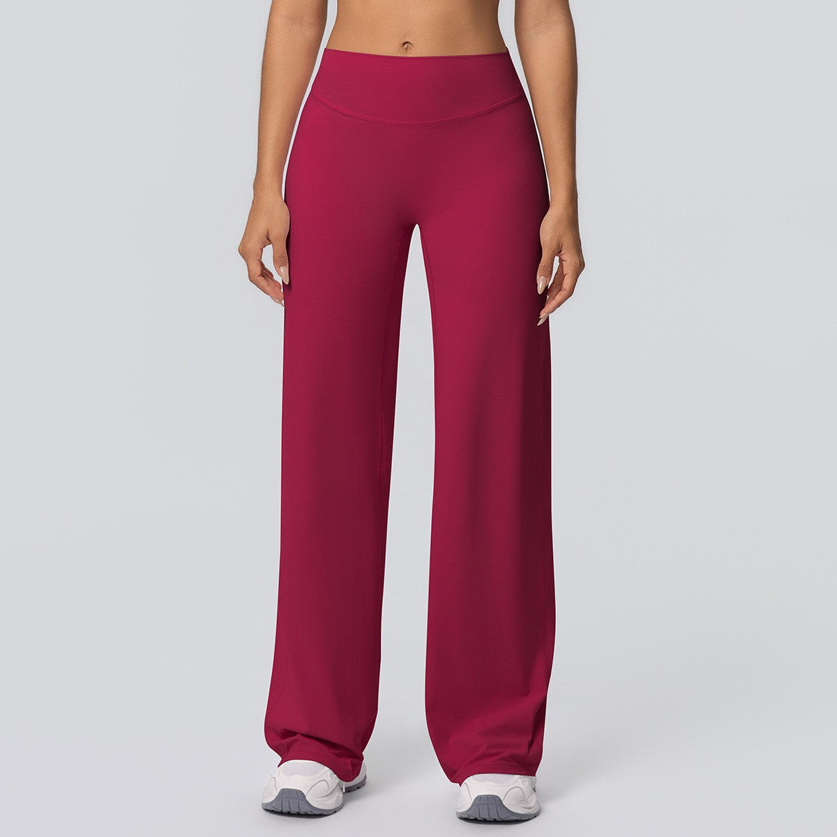 Double Brushed High Waist Wide Leg Yoga Pants - Crimson