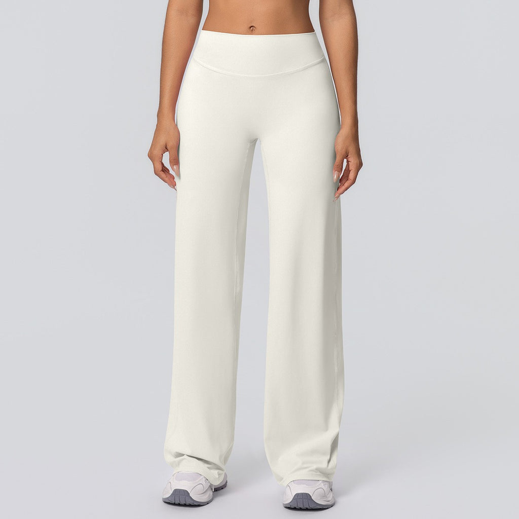 Double Brushed High Waist Wide Leg Yoga Pants - Ivory