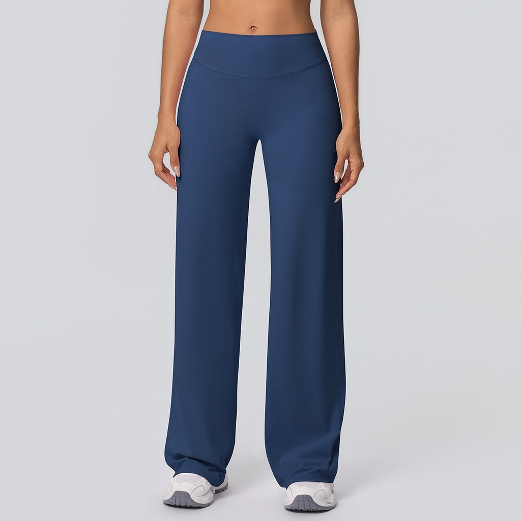 Double Brushed High Waist Wide Leg Yoga Pants - Navy Blue