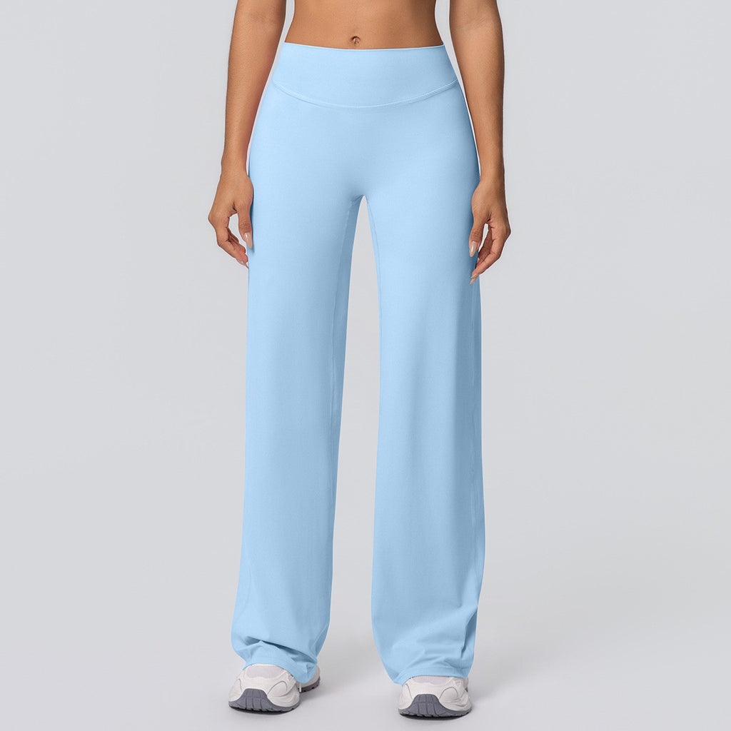 Double Brushed High Waist Wide Leg Yoga Pants - Sky Blue