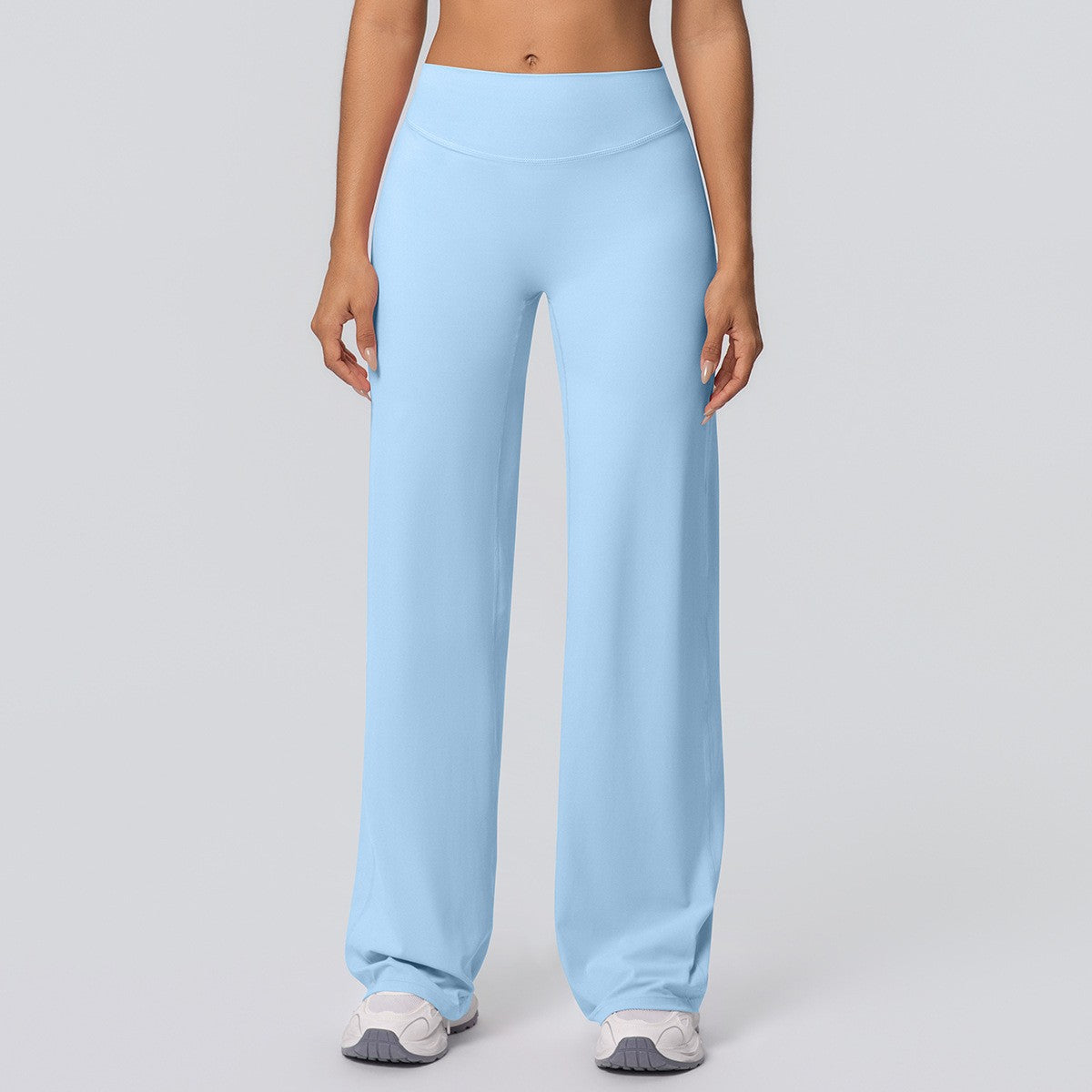 Double Brushed High Waist Wide Leg Yoga Pants - Sky Blue