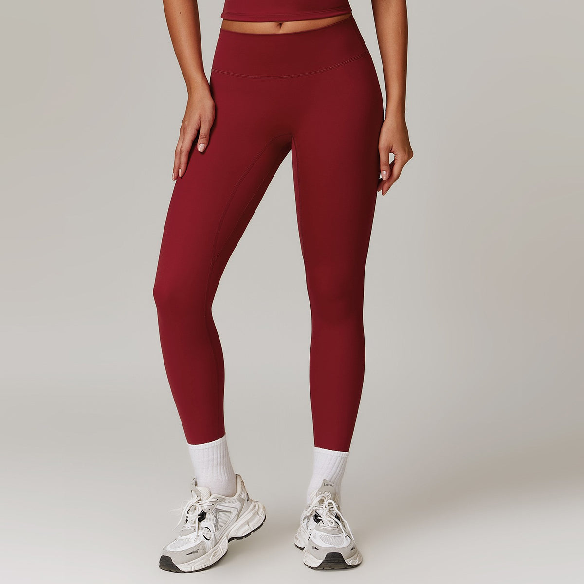 Brushed Contour Seam High Waist Yoga Leggings - Cherry Red
