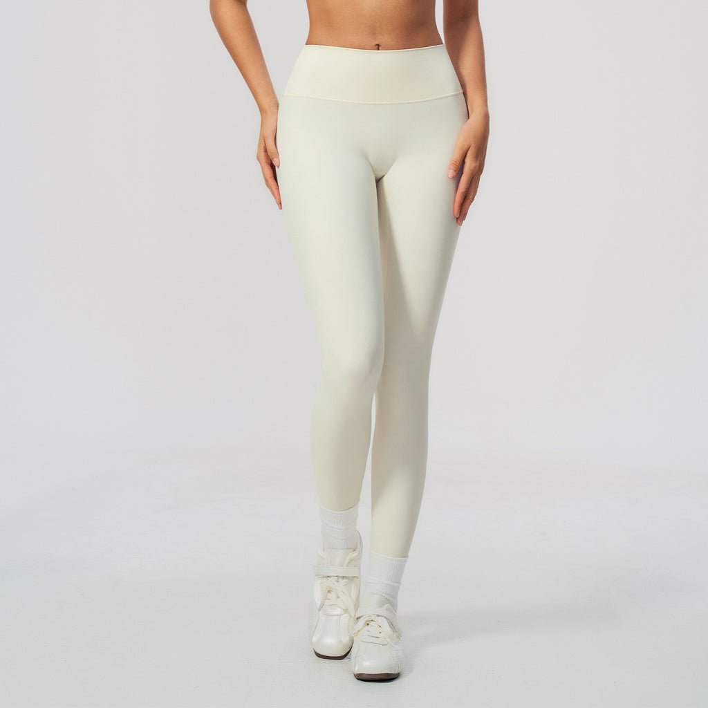 Brushed Contour Seam High Waist Yoga Leggings - Cream White