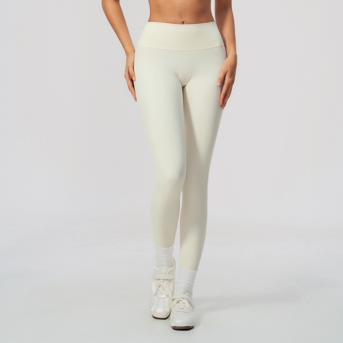 Brushed Contour Seam High Waist Yoga Leggings - Cream White