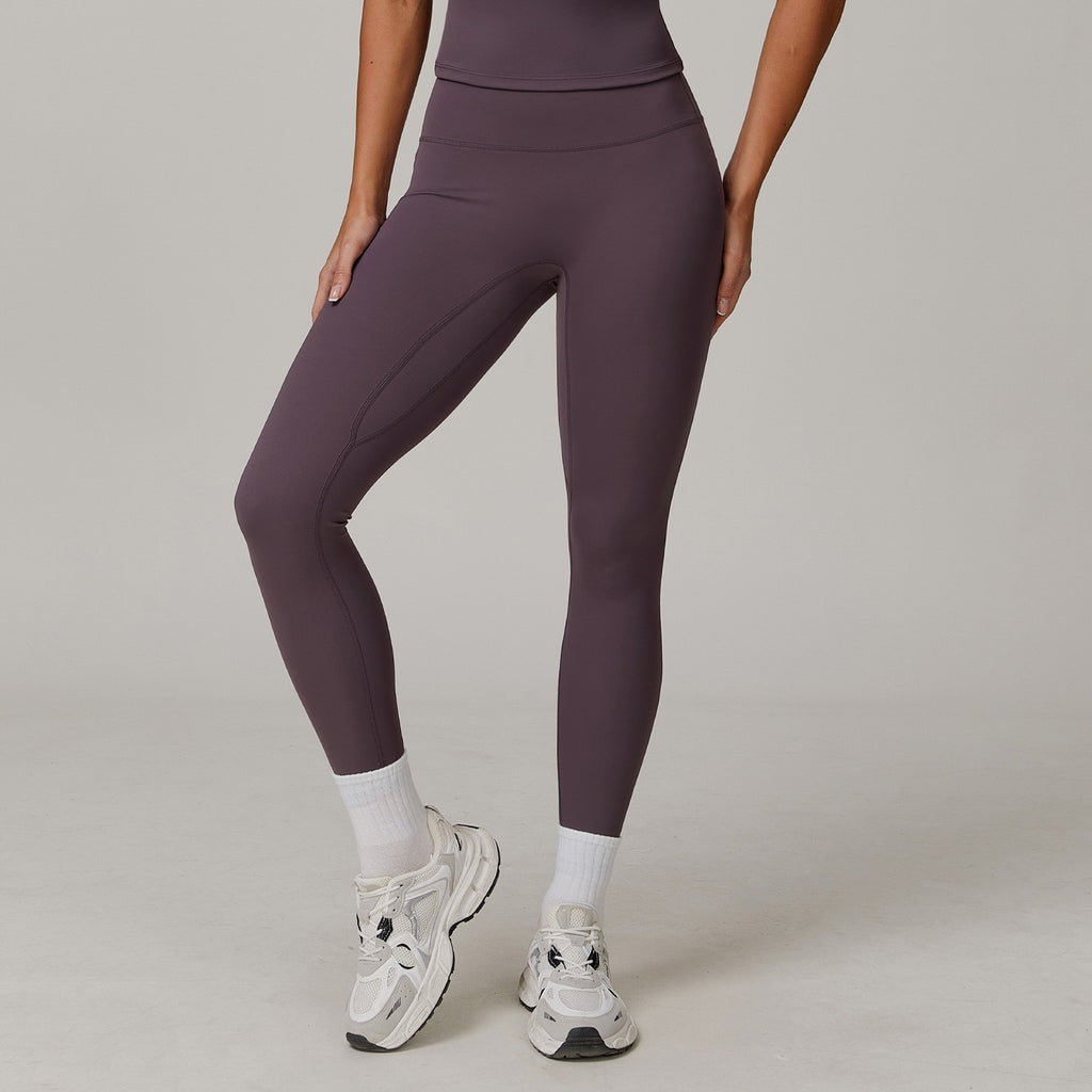 Brushed Contour Seam High Waist Yoga Leggings - Eggplant