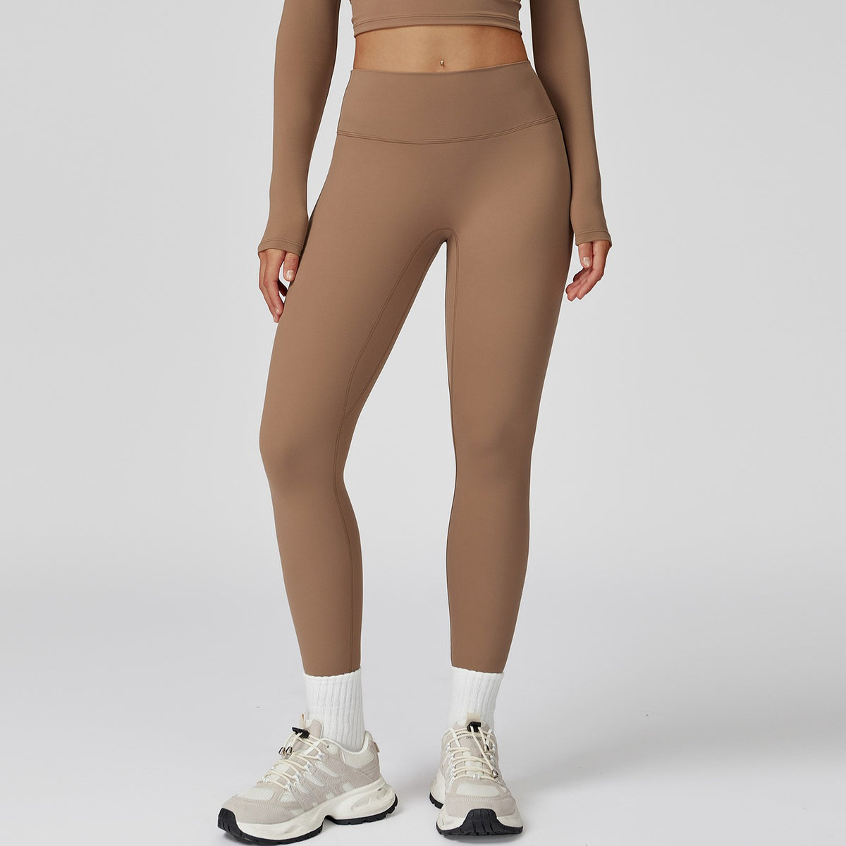 Brushed Contour Seam High Waist Yoga Leggings - Mocha