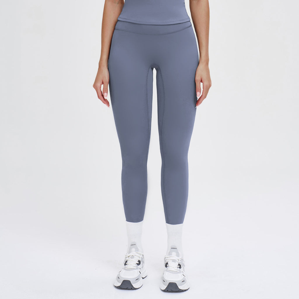 Brushed Contour Seam High Waist Yoga Leggings - Smoky Blue
