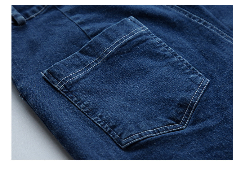 Dark Wash Pleated Wide Straight Jeans - Blue - 3