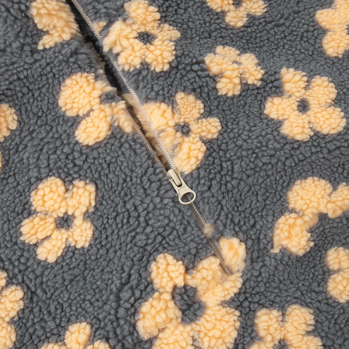 Cozy Sherpa Half Zip Jacket with Flower Pattern - CreyYellow - 10