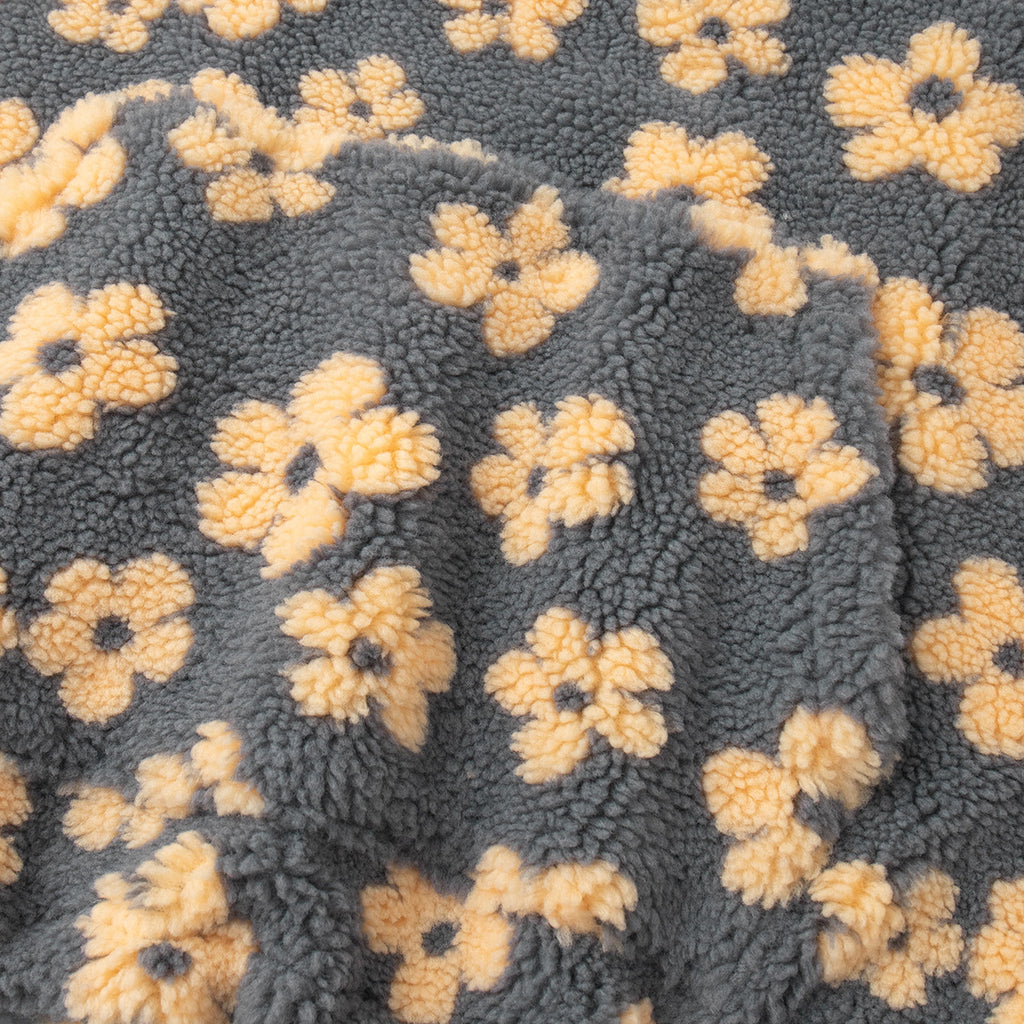 Cozy Sherpa Half Zip Jacket with Flower Pattern - CreyYellow - 11