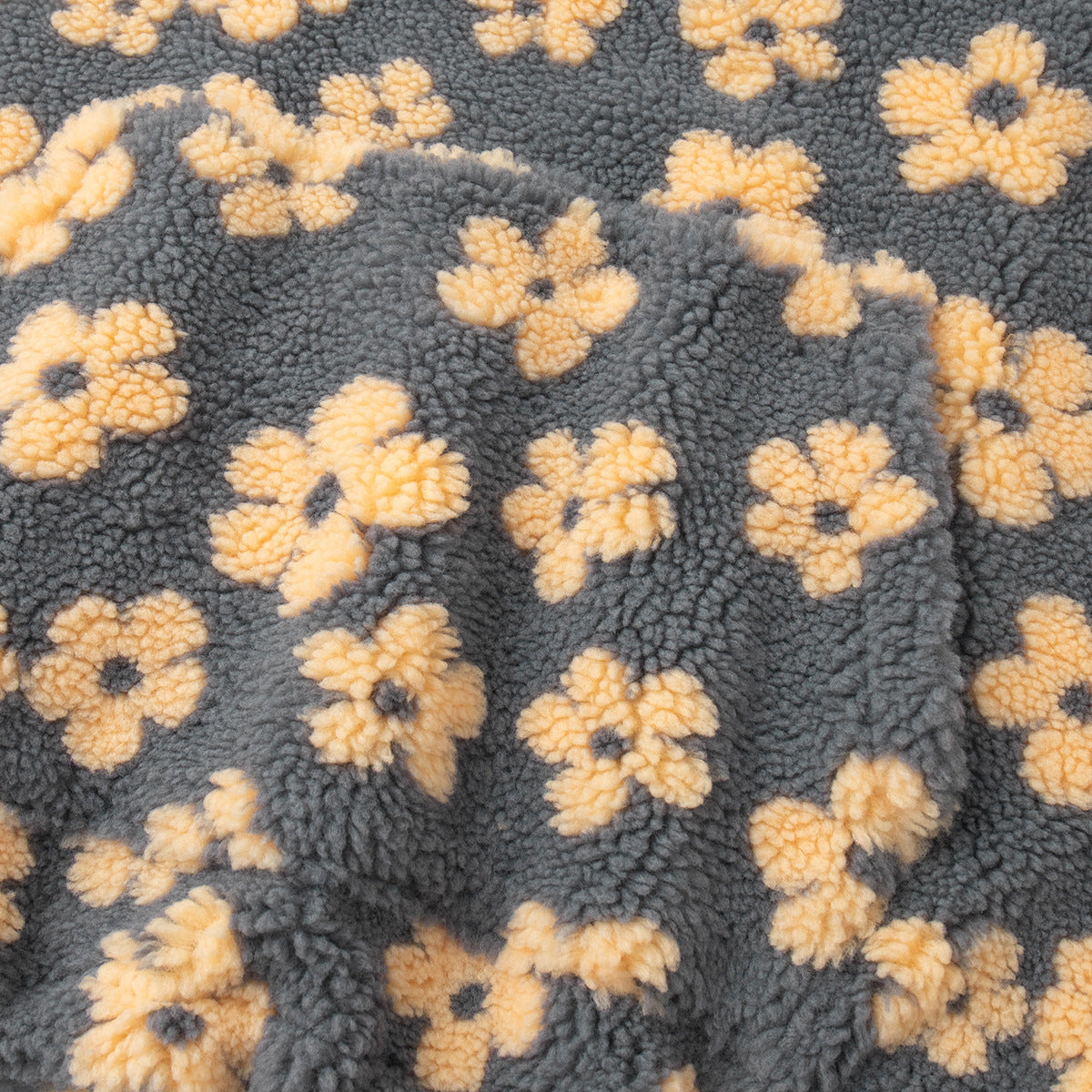 Cozy Sherpa Half Zip Jacket with Flower Pattern - CreyYellow - 11
