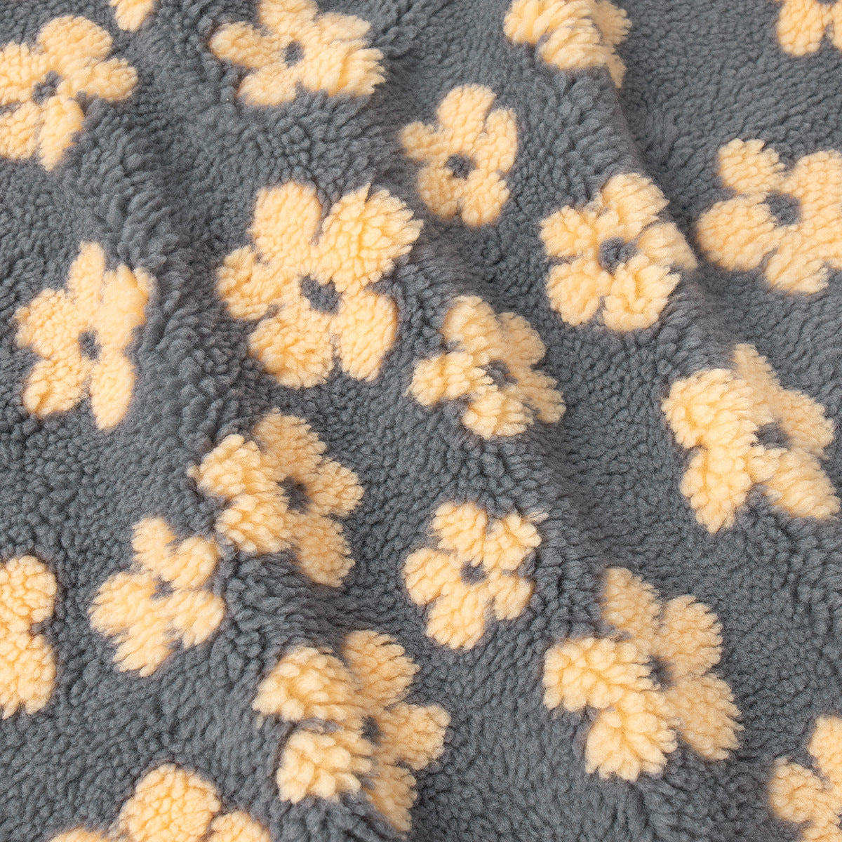 Cozy Sherpa Half Zip Jacket with Flower Pattern - CreyYellow - 12