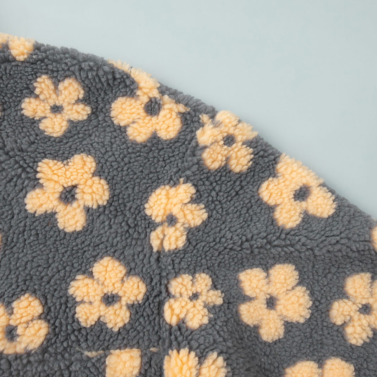 Cozy Sherpa Half Zip Jacket with Flower Pattern - CreyYellow - 6