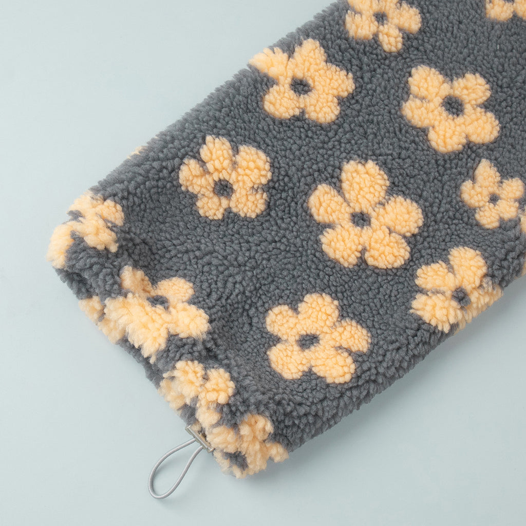 Cozy Sherpa Half Zip Jacket with Flower Pattern - CreyYellow - 7