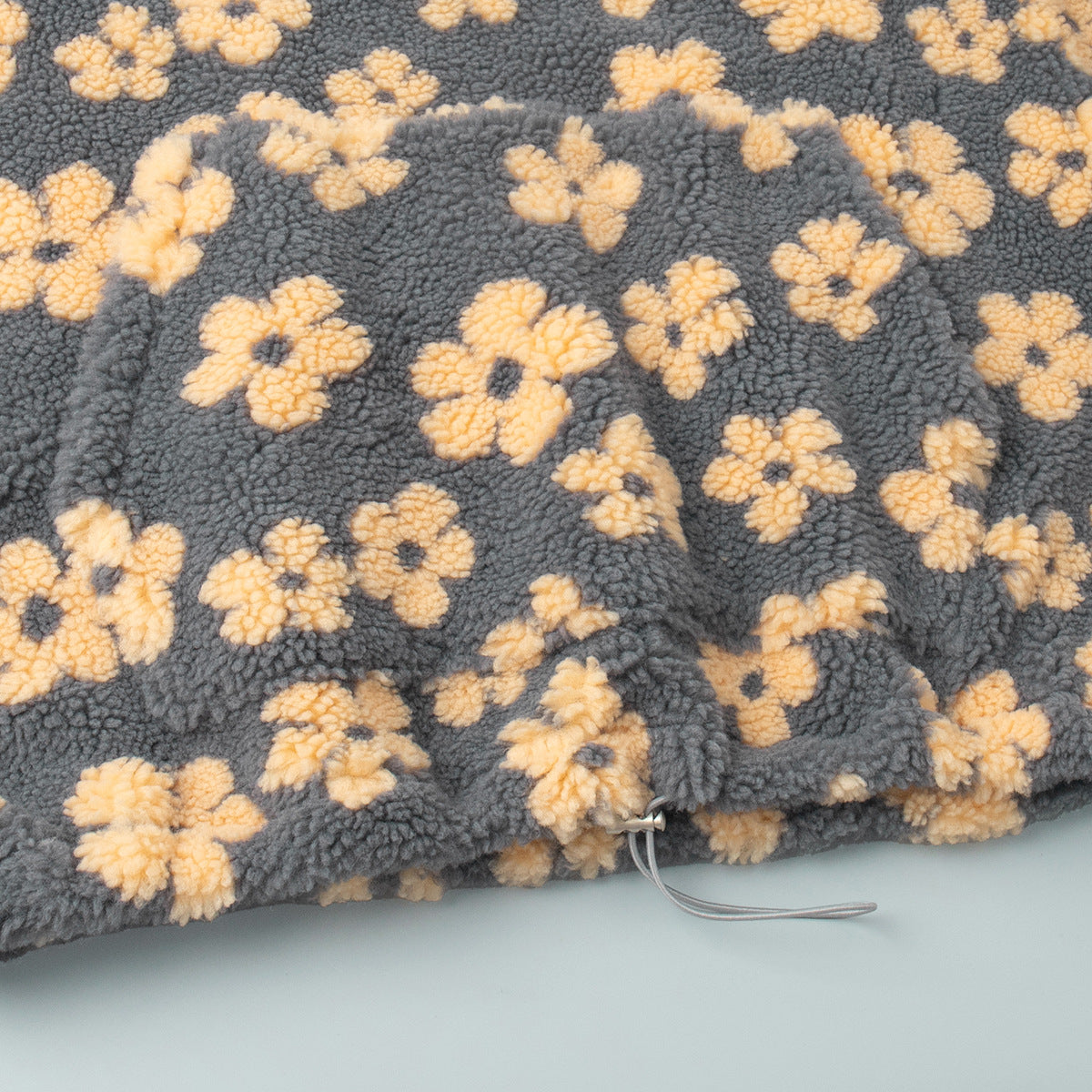 Cozy Sherpa Half Zip Jacket with Flower Pattern - CreyYellow - 8
