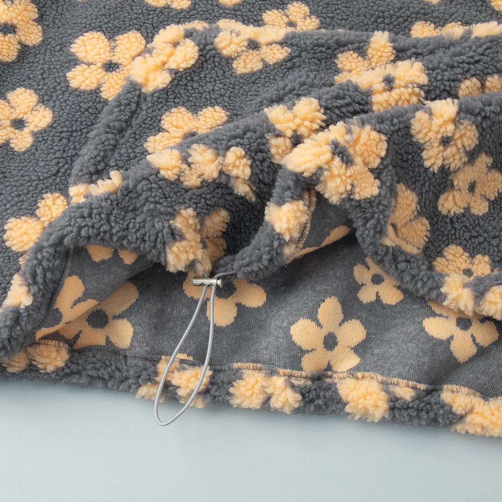 Cozy Sherpa Half Zip Jacket with Flower Pattern - CreyYellow - 9