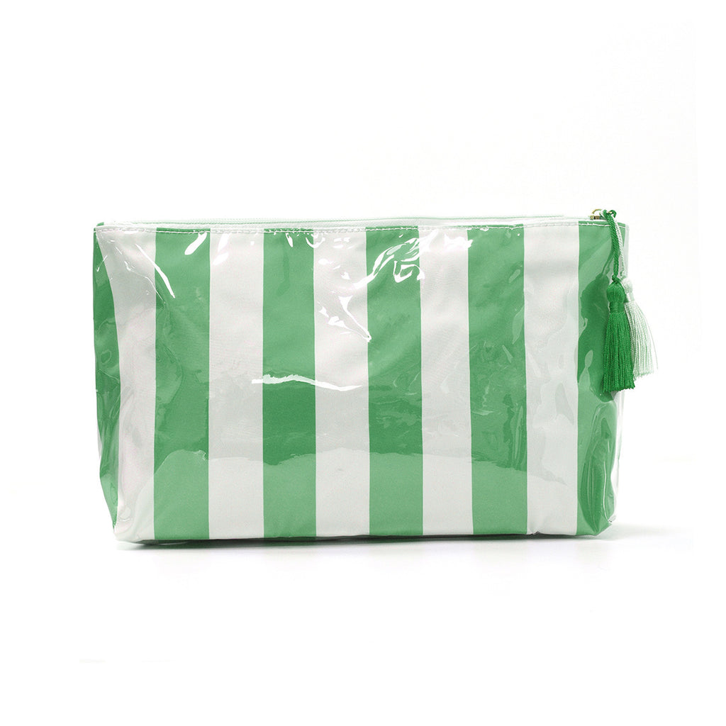 Wide Stripe Toiletry Bag With Tassel Zip - Green