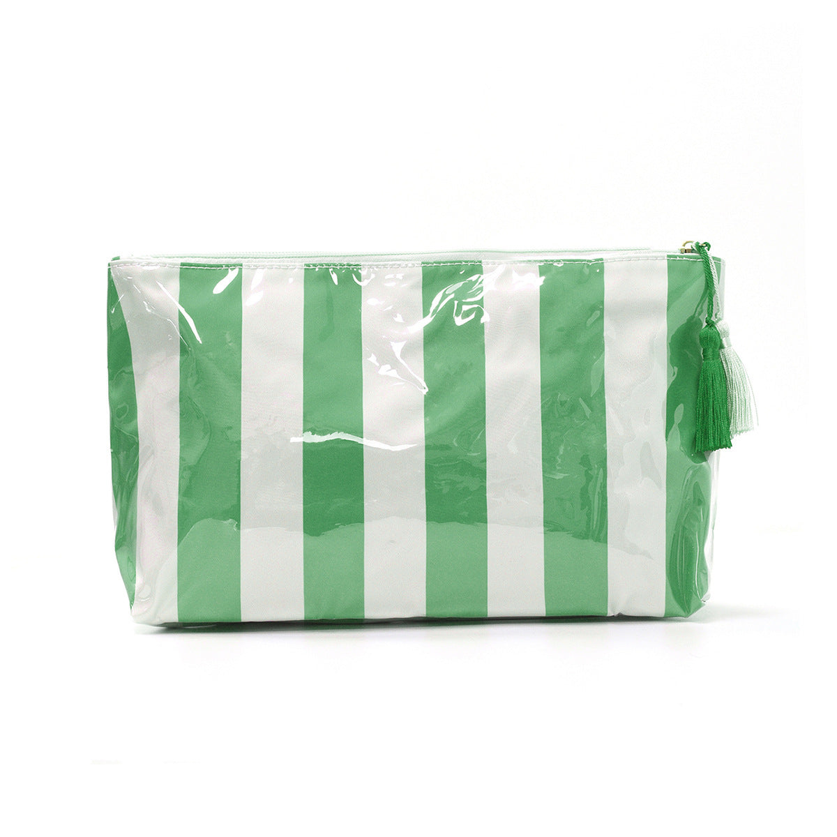 Wide Stripe Toiletry Bag With Tassel Zip - Green