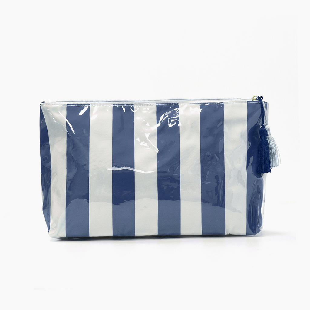 Wide Stripe Toiletry Bag With Tassel Zip - NavyBlue