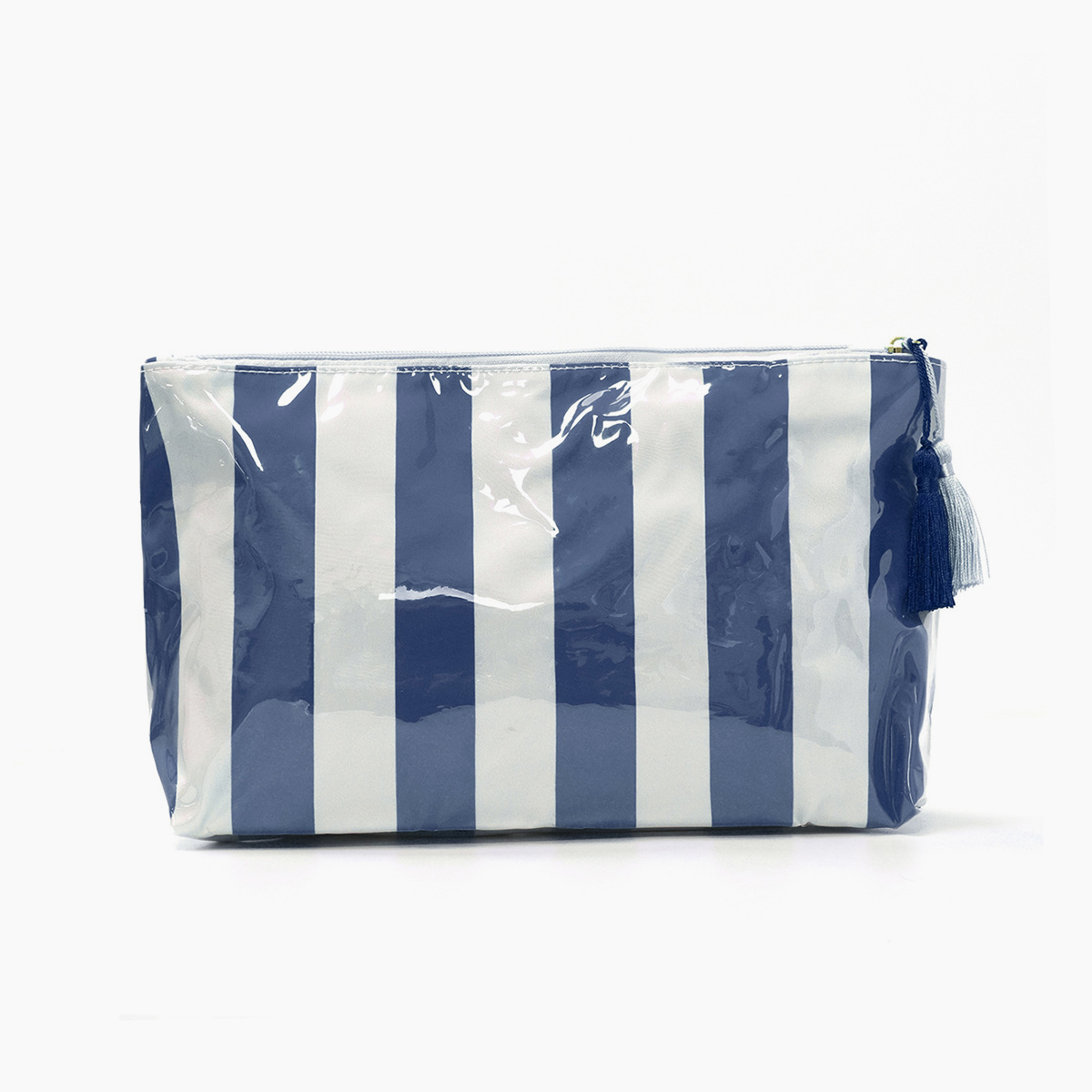 Wide Stripe Toiletry Bag With Tassel Zip - NavyBlue