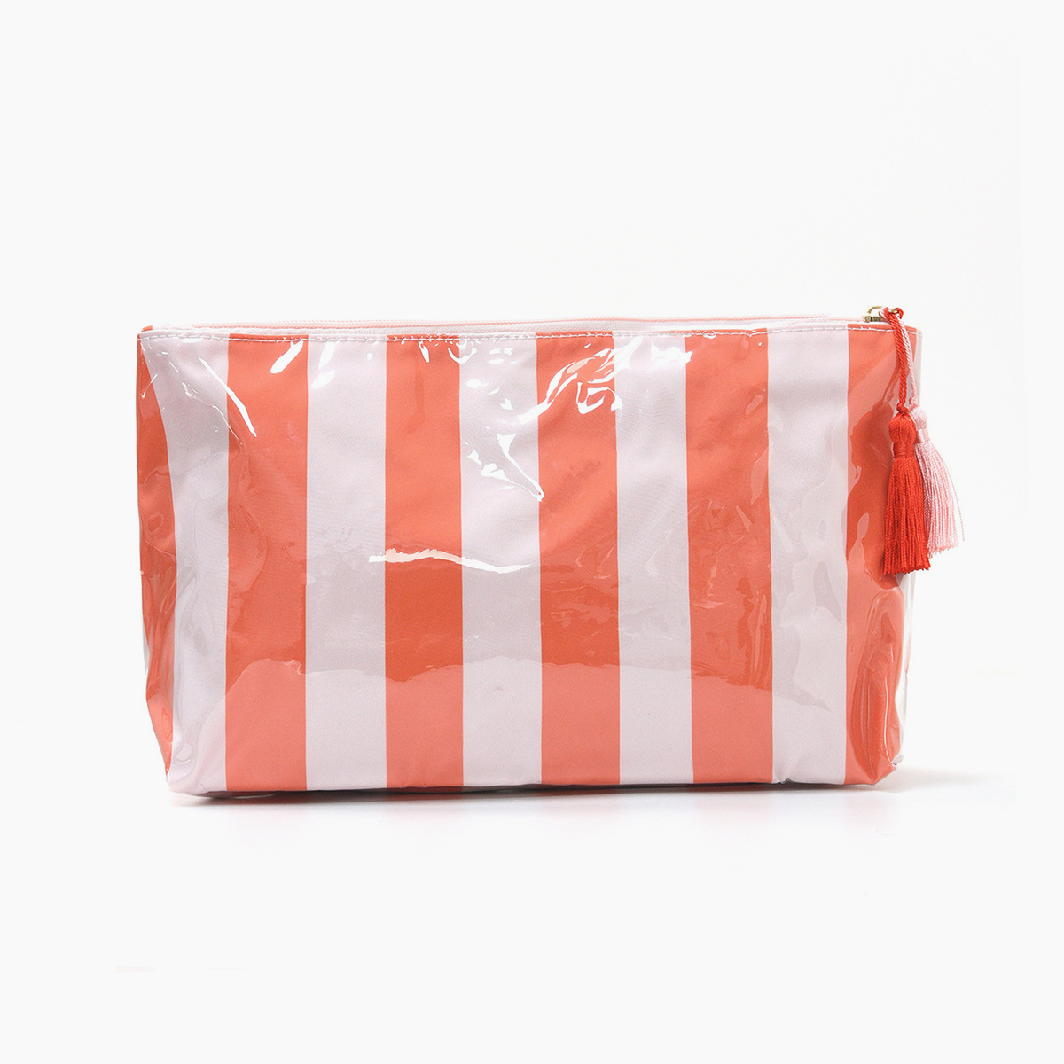 Wide Stripe Toiletry Bag With Tassel Zip - Orange