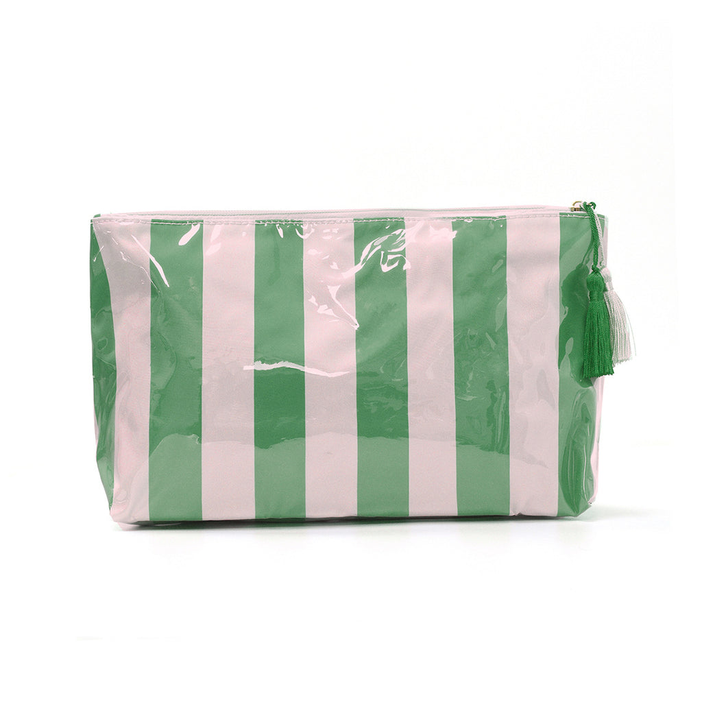 Wide Stripe Toiletry Bag With Tassel Zip - PGreen - 1