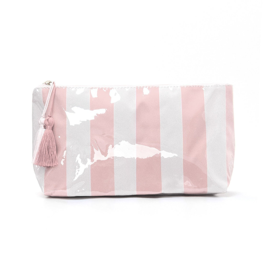 Wide Stripe Toiletry Bag With Tassel Zip - Pink