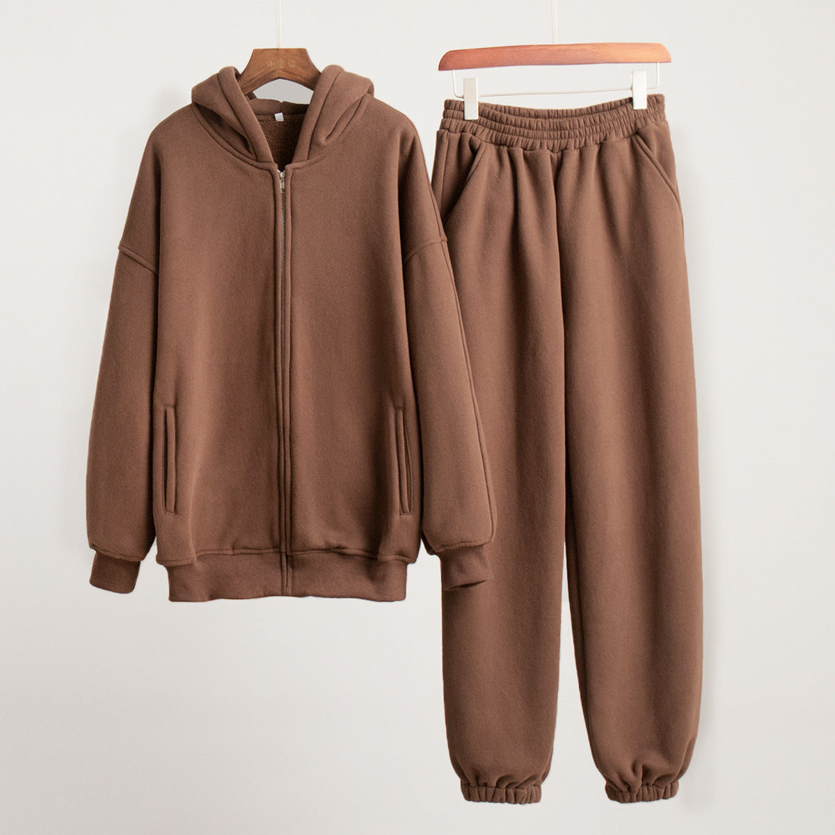 Zip Hoodie and Jogger Two Piece Set - Coffee