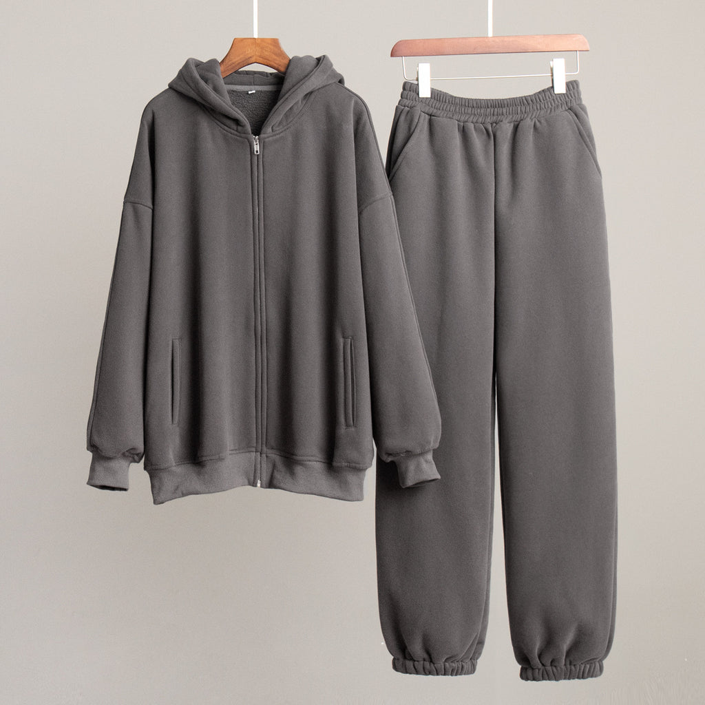Zip Hoodie and Jogger Two Piece Set - Darkgrey
